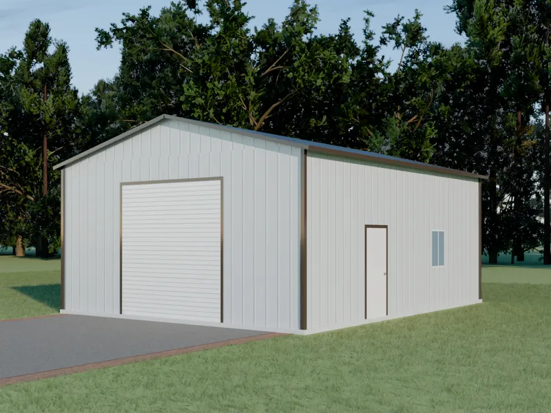 Design example: the Anvil, a 24 by 30 foot hobby shop with galvalume walls and a burnished slate roof