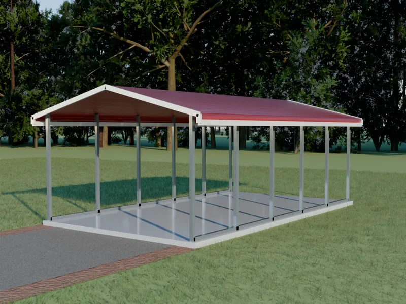 Design example: the Byway, a 12 by 21 foot single carport with barn red walls and a barn red roof