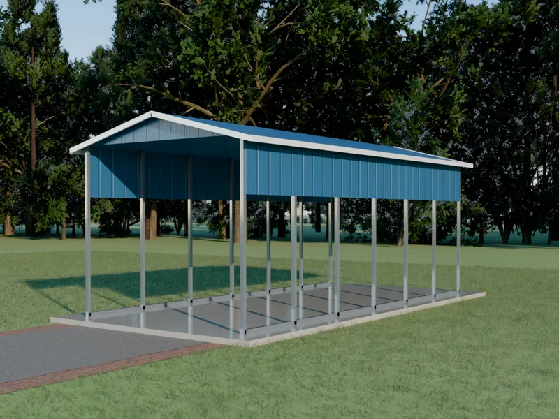 Design example: the Cove, a 12 by 26 foot boat cover with ocean blue walls and a ocean blue roof