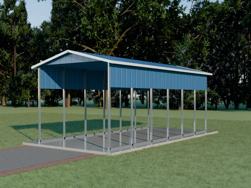 Design example: the Cove, a 12 by 26 foot boat cover with royal blue walls and a royal blue roof