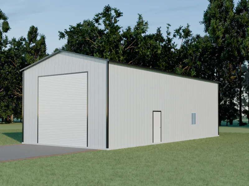 Design example: the Drydock, a 24 by 51 foot enclosed rv garage with galvalume walls and a black roof