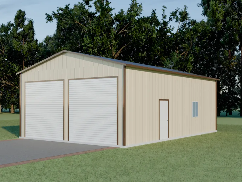 Design example: the Highline, a 24 by 36 foot tall garage with sandstone walls and a earth brown roof