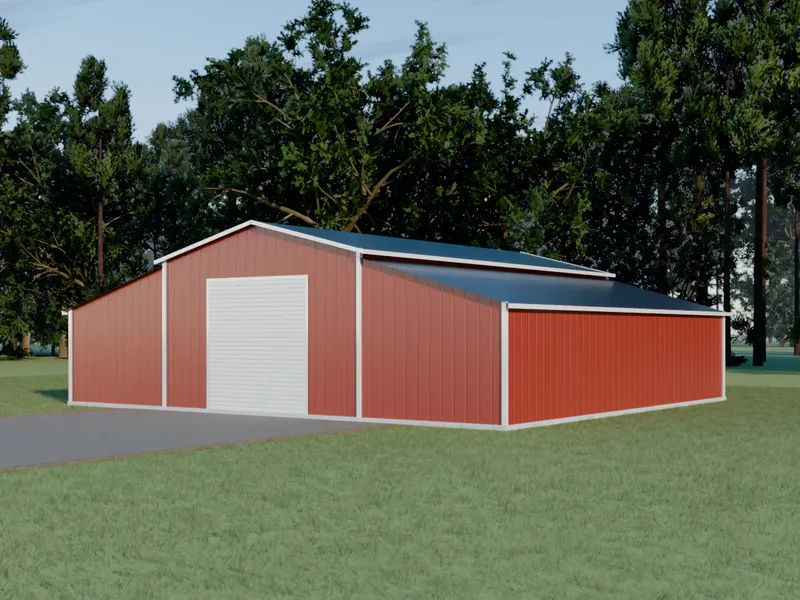 Design example: the Pasture, a 44 by 40 foot farm barn with barn red walls and a black roof