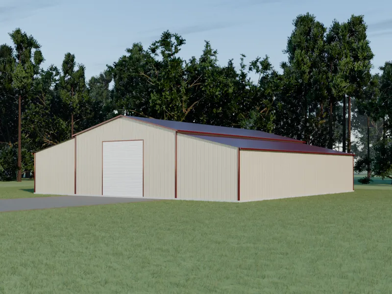 Design example: the Prairie, a 60 by 60 foot large barn with pebble beige walls and a burgundy roof