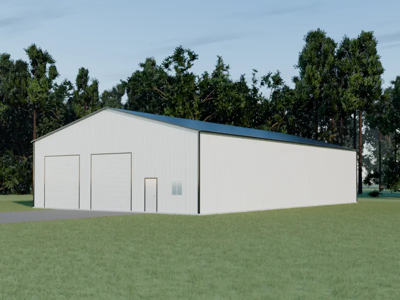 Design example: the Roundhouse, a 50 by 80 foot service building with white walls and a black roof