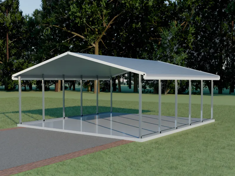 Design example: the Tandem, a 20 by 21 foot double carport with pewter gray walls and a pewter gray roof
